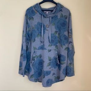 NWT Philosophy Floral Grey/ Blue Hoodie Athleisure Lounge Wear Size 1X